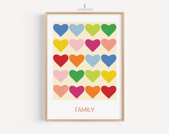 Children's room picture colorful hearts digital download instant print many sizes poster lettering family