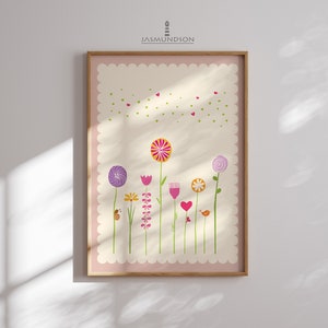 Flowers Children's Room Picture Digital Download Instant Print in Many Sizes Old Pink Cream Playroom Flower Meadow image 9