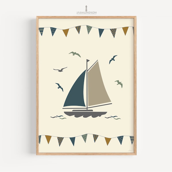 Sailboat Nursery Pictures Boy Digital Download Poster Instant Print maritime Playroom Ship