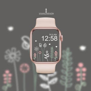 Apple Watch Wallpaper Flowers Background Image Téléchargement numérique Couleur Vieux Rose Gris foncé image 7