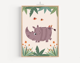 Kinderzimmer Bild Nashorn Safari Tiere Digitaler Download Sofort-Druck