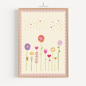 Flowers Children's Room Picture Digital Download Instant Print in Many Sizes Old Pink Cream Playroom Flower Meadow image 1