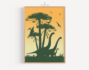 Children's Room Picture Dinosaur Boy Digital Download Instant Print Sunset Olive Green