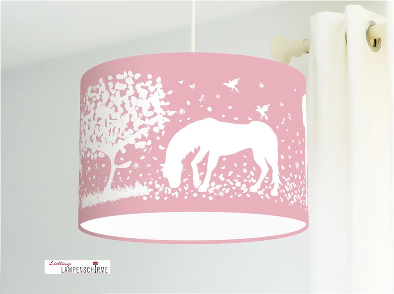 Lamp for the nursery and girls with horses in bright altrosa made of cotton fabric-other colors possible