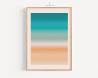 Poster Meer Strand Digitaler Download Sofort-Druck viele Größen Farbverlauf schlichtes Design Pfirsich-Farbe