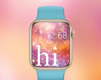 Hola Apple Watch Wallpaper Glitter Imagen de fondo Descarga digital Rosa Púrpura Naranja