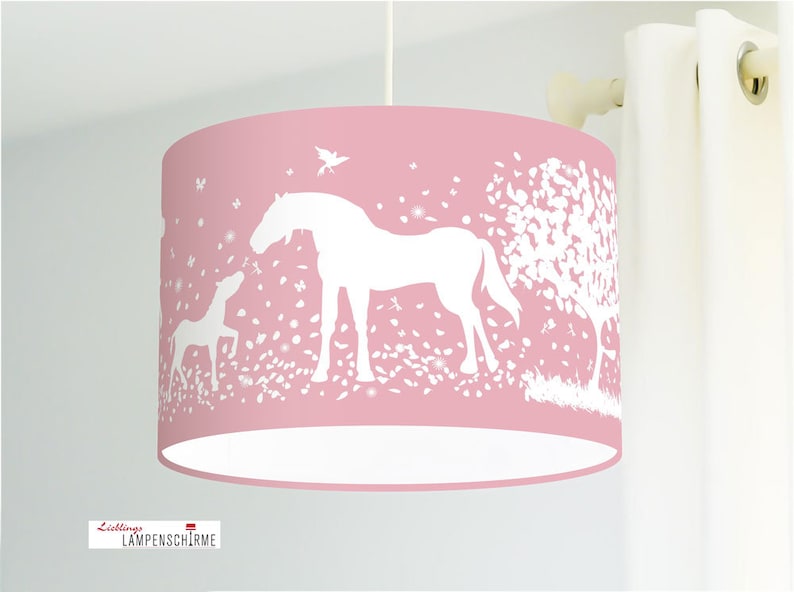 Lamp for the nursery and girls with horses in bright altrosa made of cotton fabric-other colors possible
