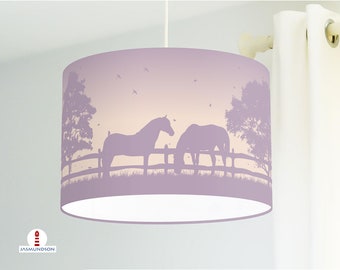 Lamp girl nursery horses in old lilacs and rosé made of organic cotton - all colors possible