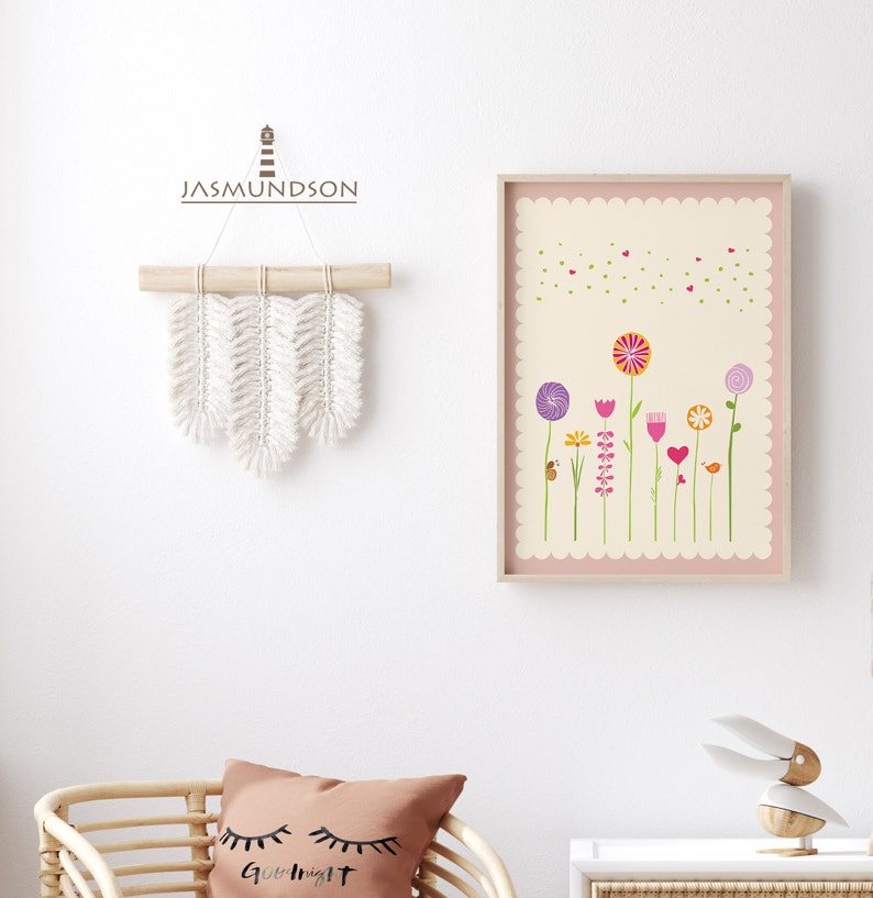 Flowers Children's Room Picture Digital Download Instant Print in Many Sizes Old Pink Cream Playroom Flower Meadow image 8