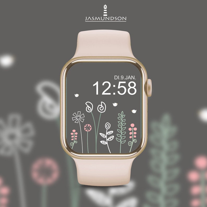 Apple Watch Wallpaper Flowers Background Image Téléchargement numérique Couleur Vieux Rose Gris foncé image 1