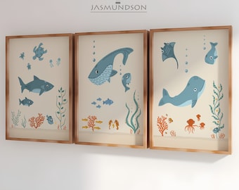 Underwater World Children's Room Pictures Whales Digital Download Poster Instant Print Set of 3