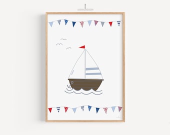 Barca a vela Nursery Pictures Boy Download digitale Poster Stampa istantanea marittima