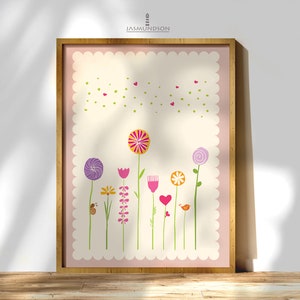 Flowers Children's Room Picture Digital Download Instant Print in Many Sizes Old Pink Cream Playroom Flower Meadow image 10