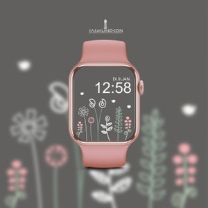 Apple Watch Wallpaper Flowers Background Image Téléchargement numérique Couleur Vieux Rose Gris foncé image 6