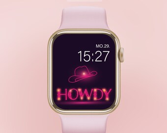 Howdy Apple Watch Wallpaper Background Image Téléchargement numérique Western Hat Rose Orange