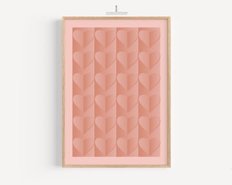 Poster Hearts Peach Color Digital Download Instant Print Many Sizes Gradient Simple Design