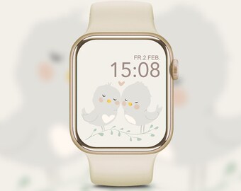 Apple Watch Wallpaper Aves Pájaro Pareja Amor Fondo de Pantalla Descarga Digital Juguetón