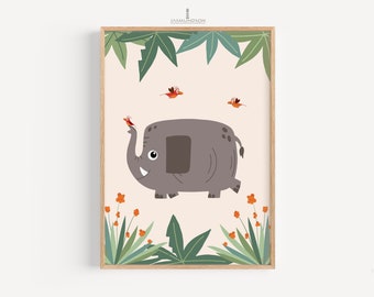 Elefant Kinderzimmer Bild Safari Tiere Digitaler Download Sofort-Druck