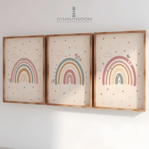 Girls Nursery Pictures Rainbow Digital Download Instant Print Set of 3 Pictures image 1