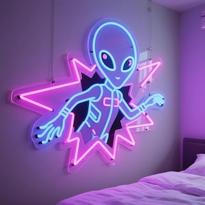 Alien emerge from space crack neon sign,custom Alien led sign,Alien neon light,Alien bedroom decor,UFO lover birthday gift,space neon sign