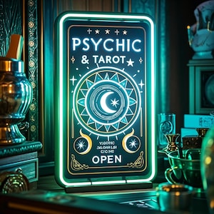 psychische Tarot offen Neonschild, benutzerdefinierte Tarot LED-Schild, psychische Leser Tarot Store Logo Neonlicht, Wahrsagerin Zeichen, Tarot Lesung Ladenschild