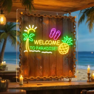 welcome to paradise neon sign,pineapple led sign,man cave bar neon light,garage pub neon sign,beach house sign,lake house sign,tiki bar sign