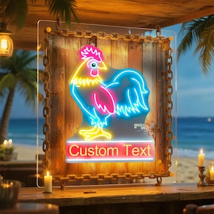 Insegna al neon personalizzata con gallo e nome, insegna al neon a forma di gallo, insegna al neon con pollo, insegna al neon con animali, insegna al neon con logo di fattoria, insegna al neon di pollaio, insegna al neon di pollaio