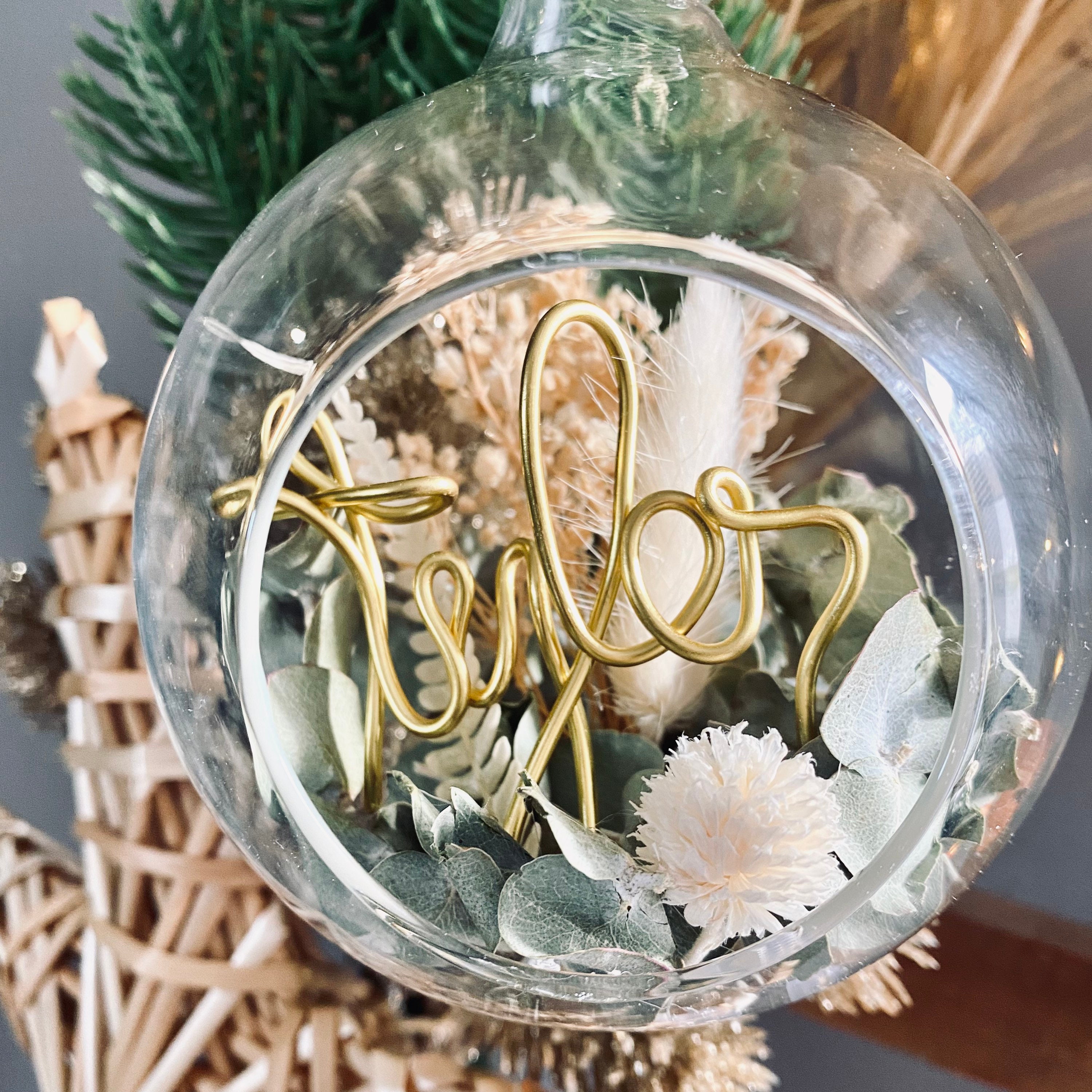 Boule Noël Fleurs Séchées Personnalisée