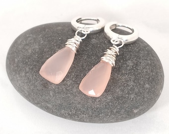 Salmon Pink Natural Stone Earrings, Minimalist Sterling Silver Dangle Earrings, Elegant and Sophisticated Earrings, Handmade Gift for Her