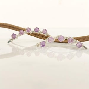 Natural Amethyst Ear Climber Pair, Sterling Silver Ear Crawler, Minimalist Stone Earrings for Women, Handmade Gift for Her.