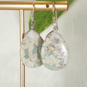 Peace Jasper Earrings.  Natural Stone Earrings.  Silver Earrings for Women.  Gift for Her. Unique, Handmade, Boho Hippie, Minimalist.