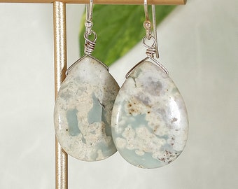 Peace Jasper Earrings.  Natural Stone Earrings.  Silver Earrings for Women.  Gift for Her. Unique, Handmade, Boho Hippie, Minimalist.