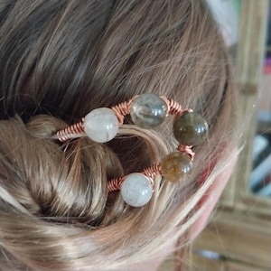 Copper Hair Fork with Golden Rutile Quartz: Bohemian Hair Pin