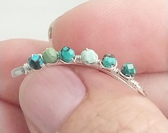 Sterling Silver Turquoise Ear Climbers – December Birthstone Earrings, Handmade Curved Silver Ear Crawler, Minimalist Jewelry Gift for Her