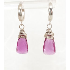 Purple Quartz Drop Earrings, Magenta Semi Precious Stone, Minimalist Dangle Earrings, Sterling Silver Jewelry, Handmade Gift for Her.