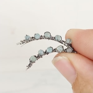Apatite Ear Climber Pair, Natural Stone Ear Crawlers, Modern Minimalist Earrings, Sterling Silver Earrings for Women, Handmade Gift for Her.