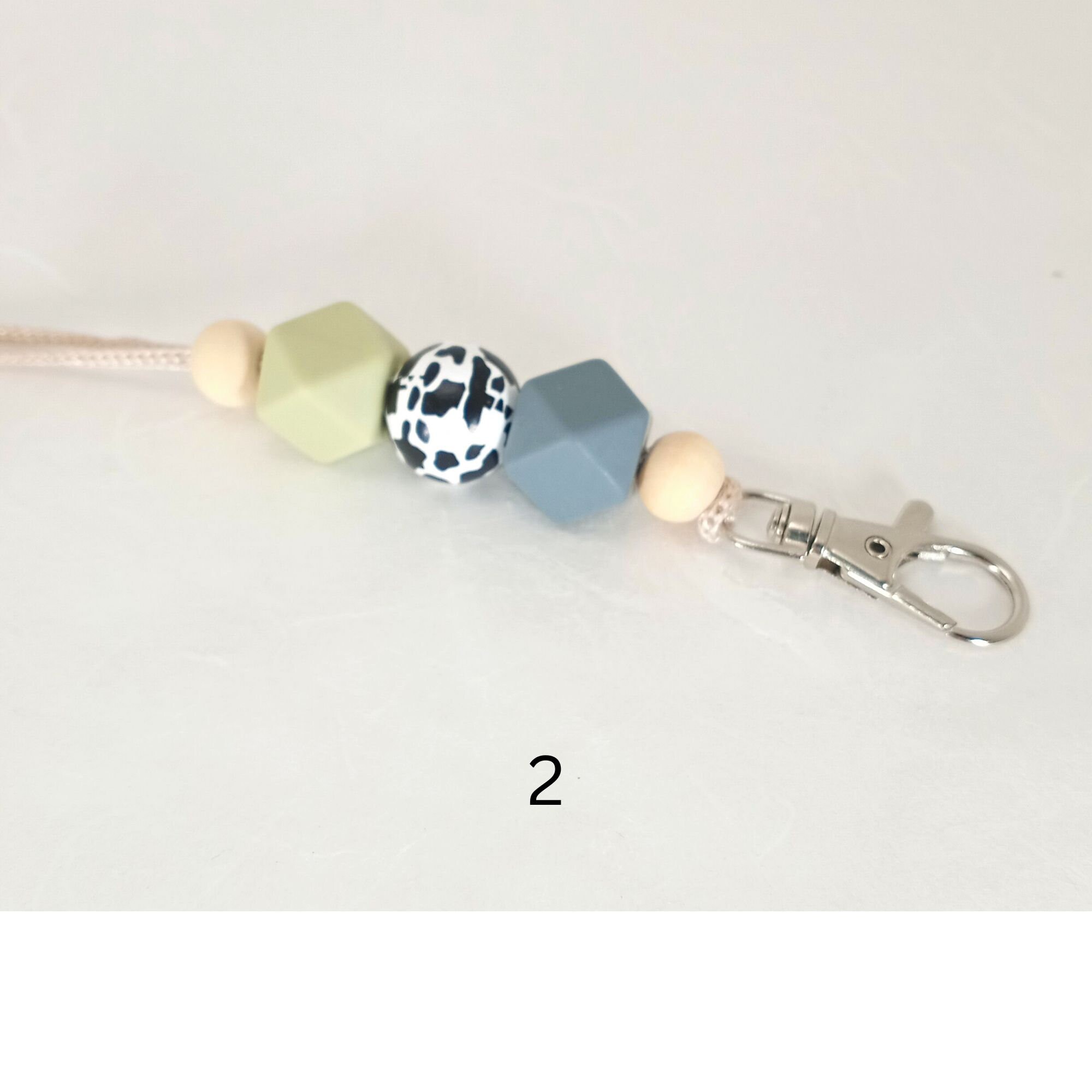 Cow Lanyard, Pink and Gray ID Tag Holder, Silicon Bead Badge Holder
