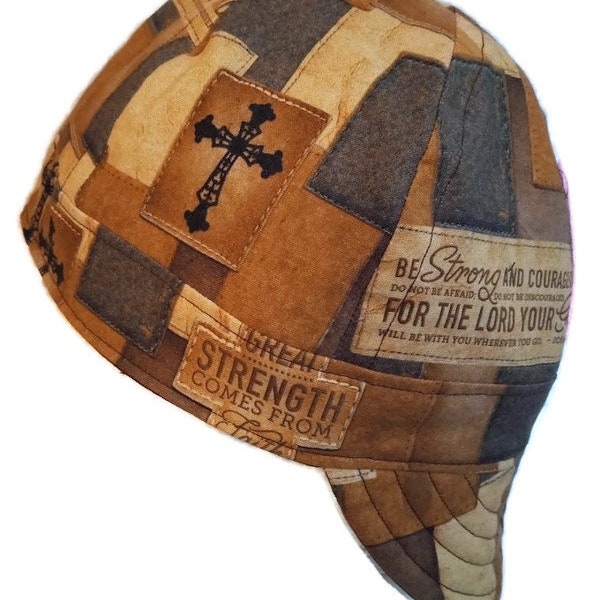 Christian welding hat brown patches/Reversible Welders Cap