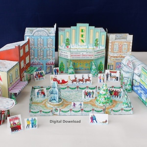 Christmas Town Paper Model Kit, Digital Download Holidays Decoration, Printable Christmas Decoration,