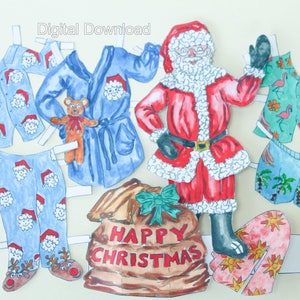 Bambola di carta di Babbo Natale, Babbo Natale Digital Download, Artigianato di carta per bambini delle vacanze, Ritaglia la decorazione natalizia