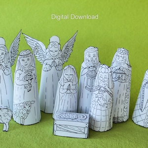 Instant Download Nativity Scene Colouring Pages, Printable Nativity Coloring Set, DIY Christmas Decoration, Christmas Story Kit, Mary Jesus
