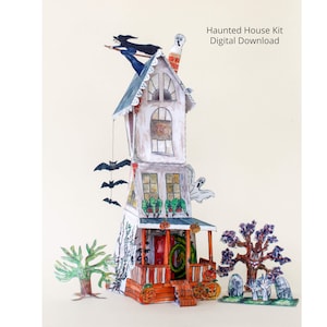 Halloween Haunted House Kit, Instant Digital Download of Model Ghost House, Printable Halloween Decoration