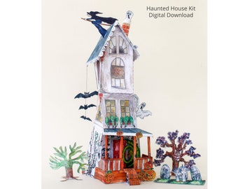 Halloween Haunted House Kit, Instant Digital Download of Model Ghost House, Printable Halloween Decoration
