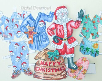 Santa Claus Paper Doll, Father Christmas Digital Download, Holiday Children's Paper Craft, Cut Out Christmas Decoration