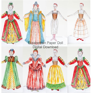 Elizabethan Woman Paper Doll Instant Download, Digital Tudor Period Costume Doll Kit, Historical Dress Paper Doll Drawing, Tudor Outfits