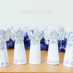 Disegni da colorare di angeli: decorazioni natalizie fai da te (download digitale)