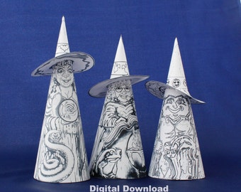 Halloween Witch Paper Craft Kit: DIY Coloring Pages (Digital Download)