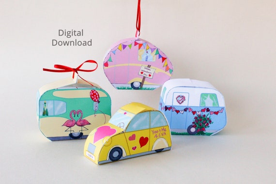 Valentine Retro Caravan Favor Boxes Digital Download Etsy