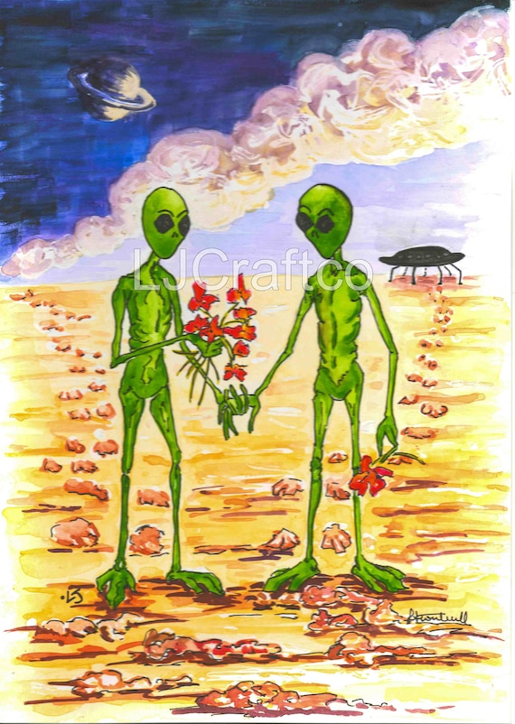 Buy Aliens in Love Art Print: Sci-fi Valentine's Day Card (digital