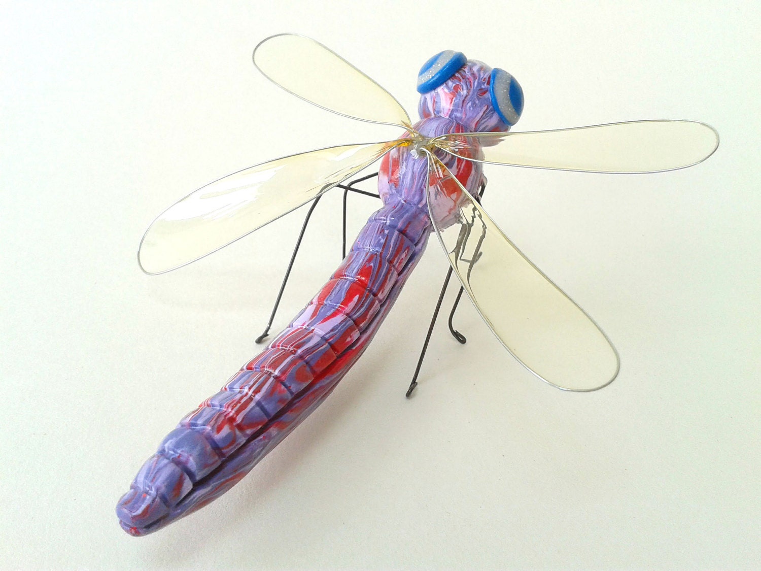 Dragonfly Sculpture in Polymer Clay Insect Ornament Purple Etsy